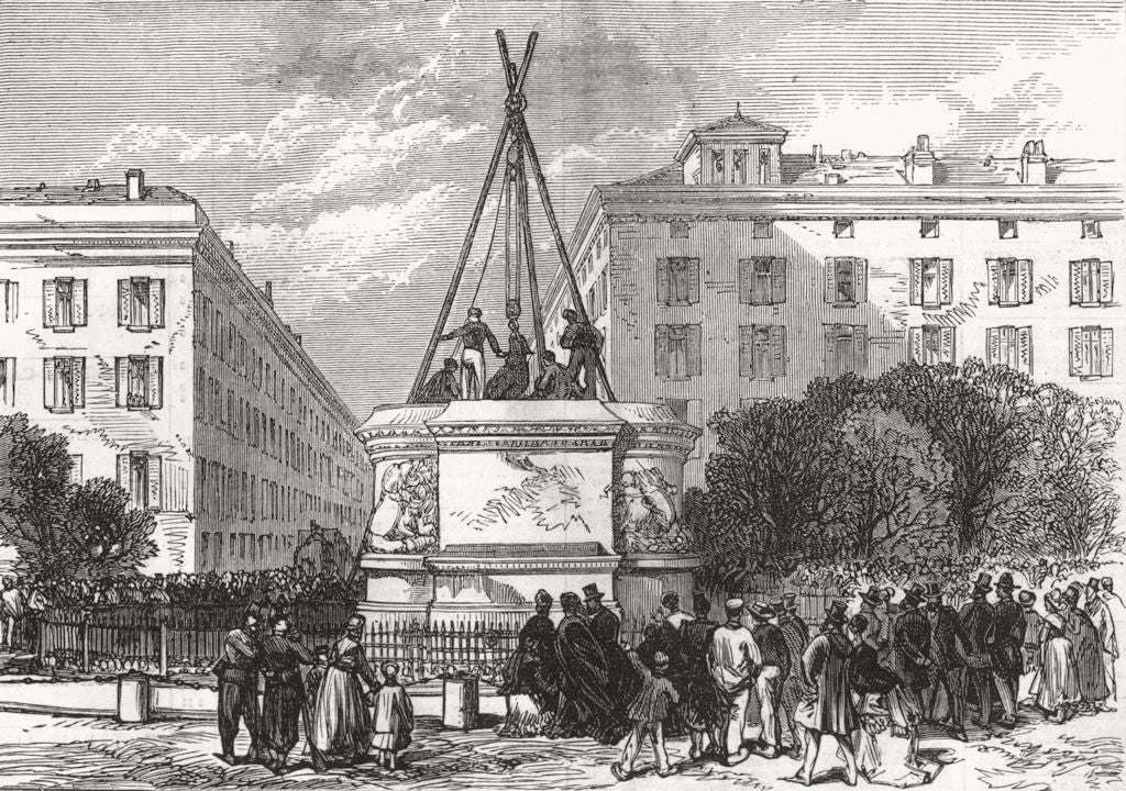 FRANCE. Removing the Statue of Napoleon I at Lyons 1870 old antique print